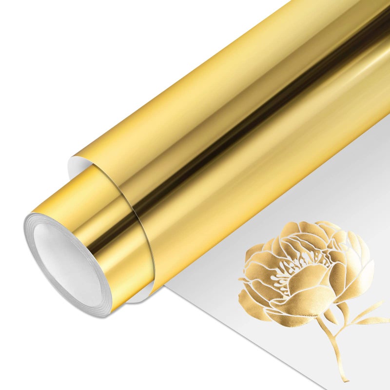 VINYL FROG Metallic Foil HTV Vinyl Roll 12""x5ft Gold Heat Transfer Vinyl Chrome Iron on Vinyl Easy to Cut & Weed DIY Heat Press Design for T-Shirts - Image 1